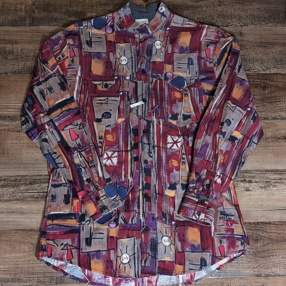 Vintage Roper Western Shirt Rodeo Cowboy Indian Print Size Large